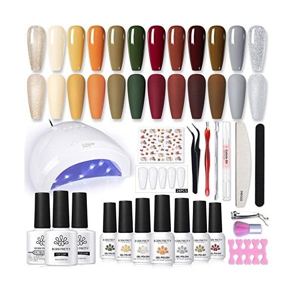 48W Lampe Manucure Kit Ongle Gel 15PCS Vernis Semi Permanent 12Couleurs +3 Base et Top Coat , BORN PRETTY Kit Ongle Gel UV Co...