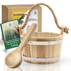 CozyNature Seau pour sauna avec louche en pin finlandais de haute qualité | anneaux métalliques, corde de chanvre et insert e
