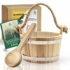 CozyNature Seau pour sauna avec louche en pin finlandais de haute qualité | anneaux métalliques, corde de chanvre et insert e