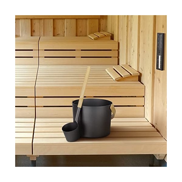 Navaris Accessoire de sauna - Set avec seau louche en bois et sablier minuteur - Kit daccessoires complet en aluminium hamma