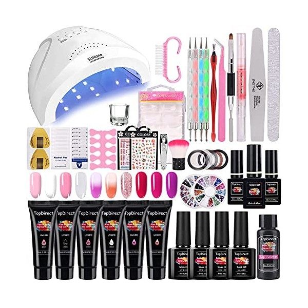 48W Lampe à UV LED Kit Ongle Gel avec 6 Couleurs 15ml Gel dExtensions dOngles Kit + 4 Couleurs Vernis à Ongles semi-permane