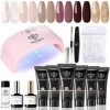 Modelones Polygel Kit Complet Ongles Gel Manicure Kit avec 20W Lampe UV 6 Couleur Poly Nail Extension avec Base et Top Coat, 