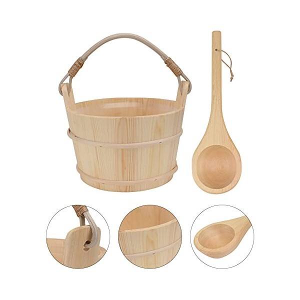 1 Ensemble Sauna Seau avec Louche En Bois Sauna Seau Et Louche Kit Spa Sauna Accessoire pour Sauna Hammam Salle De Bains