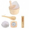 jatour Sauna Seau, Accessoires pour Sauna, Sauna Kit, Sauna en Kit, avec Seau en Bois, Cuillère en Bois, Sablier, Thermomètre