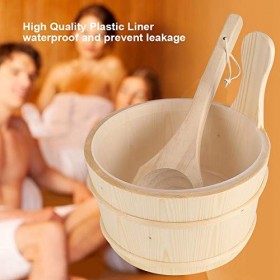 Asixx Seau de Sauna, Ensemble Seau et Louche en Bois Naturel Accessoires de Sauna pour Sauna, Spa et Bain