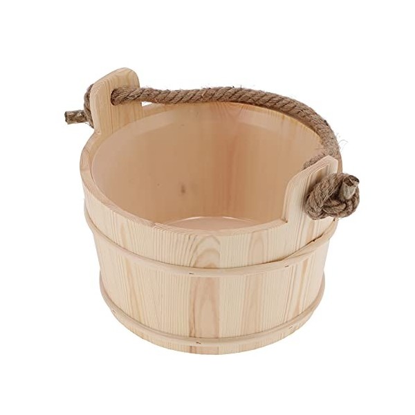 Seau de Sauna, Accessoires de Sauna en Bois, Baril de Sauna avec Poignée en Corde et Seau de Doublure en Plastique, Seau dea