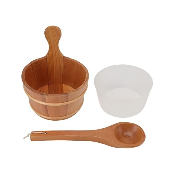 Seau de Sauna, Accessoires de Sauna en Bois de Cèdre avec Poignée et Doublure en Plastique, Fournitures Daccessoires de Bain