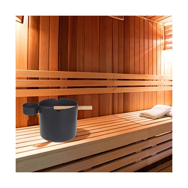 PAREKS Seau Sauna Louche |Seau de Sauna Noir léger avec Petite louche 7 litres, Seau de Sauna et kit de louche for Bain et Sp