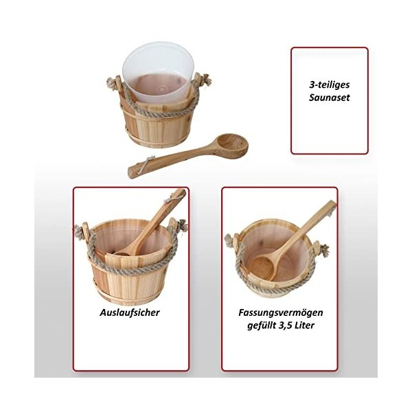 Mendler Seau pour Sauna avec louche HWC-B26, Accessoires pour Sauna, pin 3,5 l
