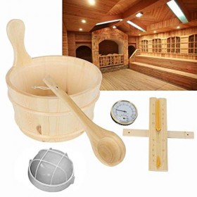 Cipliko sauna en bois avec louche, lot 5 accessoires essentiels pour sauna salle à vapeur, barisauna, cuillère, sablier, ther