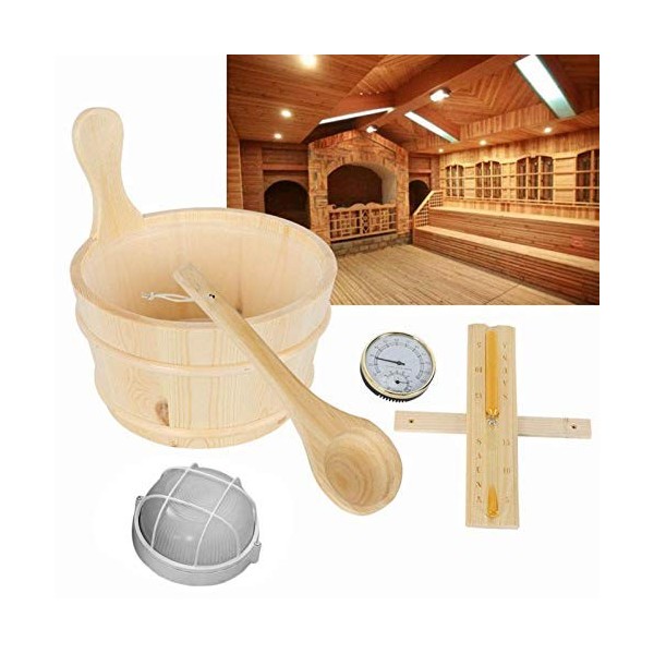 Cipliko sauna en bois avec louche, lot 5 accessoires essentiels pour sauna salle à vapeur, barisauna, cuillère, sablier, ther