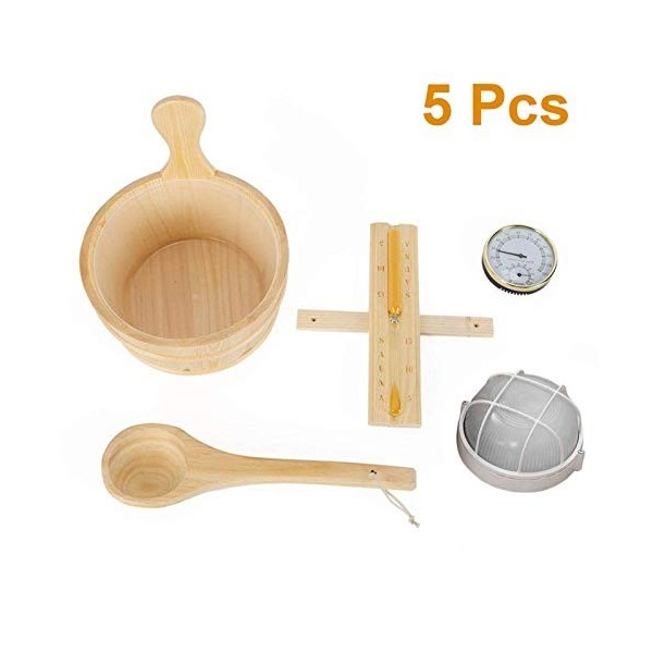 Cipliko sauna en bois avec louche, lot 5 accessoires essentiels pour sauna salle à vapeur, barisauna, cuillère, sablier, ther