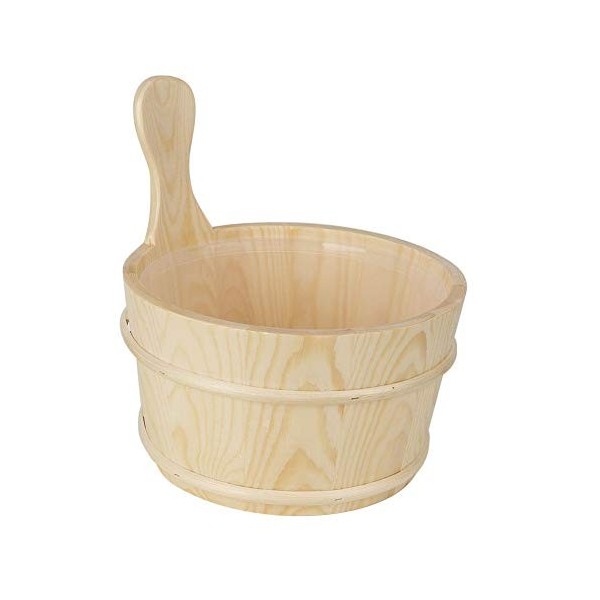 BLLBOO Seau à Eau en Bois - Seau de Baril de Sauna Naturel de Salle de Bain avec Doublure intérieure fournit des Accessoires 