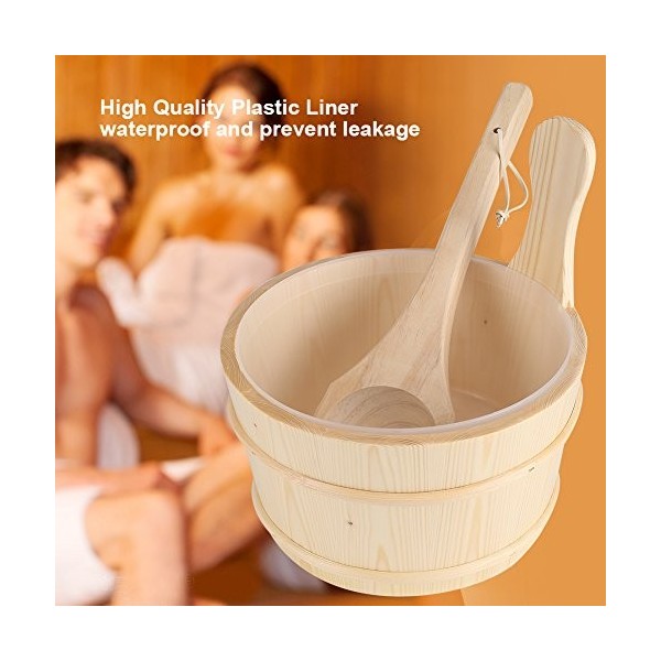 Seau De Sauna avec Louche, Seau en Bois Naturel De Salle De Bain + Ensemble De Louche pour Accessoires De Bain Spa Sauna Cade