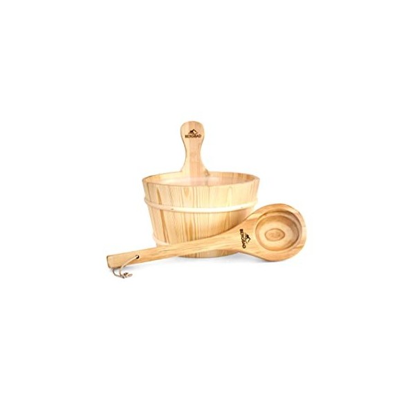 BERGBAD Seau de sauna avec louche de 2,5 l | Seau de sauna en bois naturel | Accessoires de sauna de qualité supérieure avec 