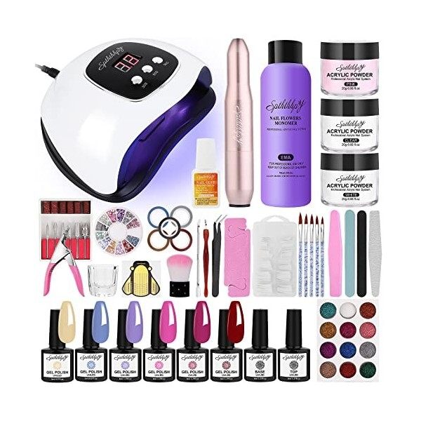 SPTHTHHPY kit verni semi permanent Lampe LED 48W + Ponceuse pour Ongles + Acrylique ongles 90ML et ensemble de poudre + Semi 