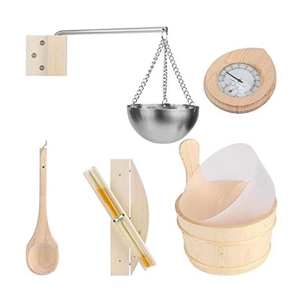 Seau de Sauna en Bois, Seau et louche de Sauna, Accessoires de Sauna et de Spa Faits à la Main, avec Bol de Parfum et hygromè