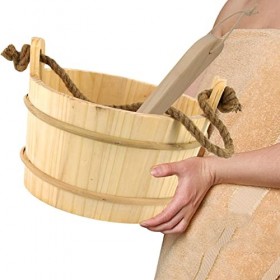 Vecksoy 5 seaux Sauna en Bois - Accessoire Essentiel pour la Salle Sauna, Le tonneau 3,8 litres, la poignée en Cor