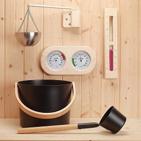 Seau de Sauna avec cuillère, Ensemble daccessoires de Sauna avec cuillère, sablier, thermomètre, hygromètre, Ensemble de Tas