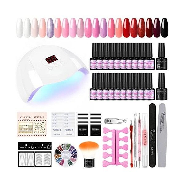 COSCELIA Kit manucure Complet Vernis semi permanent Lampe 24W UV LED 10 Vernis à Ongles Base Top Coat, Kit Complet Manucure O