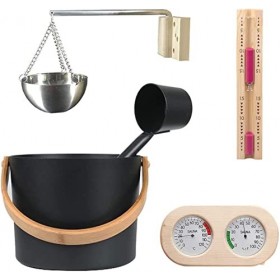 Seau de Sauna avec cuillère, Ensemble daccessoires de Sauna avec cuillère, sablier, thermomètre, hygromètre, Ensemble de Tas