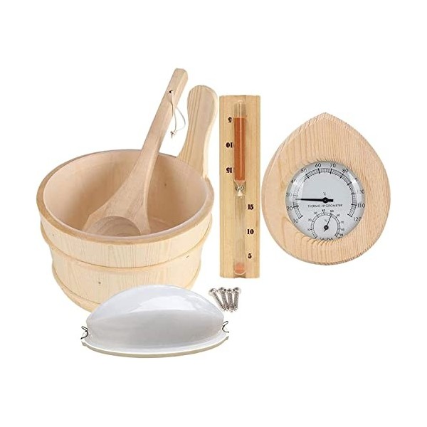 Samnuerly Seau de Sauna en Bois - Seau de Sauna avec louche | Accessoires de Sauna Seau de Sauna avec louche de Sauna Sablier