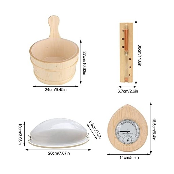 Samnuerly Seau de Sauna en Bois - Seau de Sauna avec louche | Accessoires de Sauna Seau de Sauna avec louche de Sauna Sablier