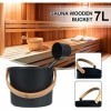 Samnuerly Ensemble daccessoires de Sauna Seau de Sauna Noir avec louche, thermomètre de Sauna, sablier pour Sauna, Accessoir