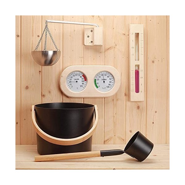 Seau de sauna avec cuillère, ensemble de seau de sauna avec cuillère, ensemble daccessoires de sauna avec cuillère/sablier/t