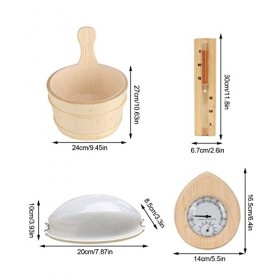 Seau de Sauna en Bois - Seau de Sauna avec louche | Accessoires de Sauna Seau de Sauna avec louche de Sauna Sablier Thermomèt