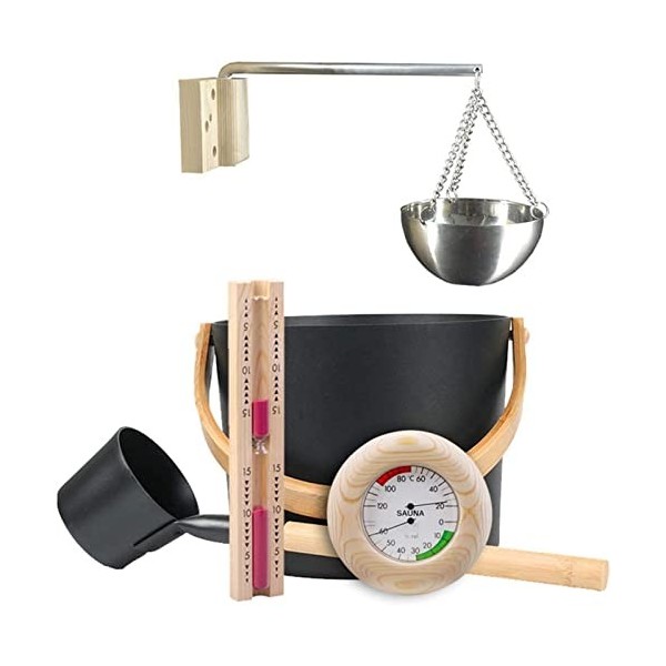 Ensemble de Seau de Sauna 7 L Seau de Sauna avec louche Accessoires de Spa avec cuillère à Long Manche Aromathérapie Tasse à 