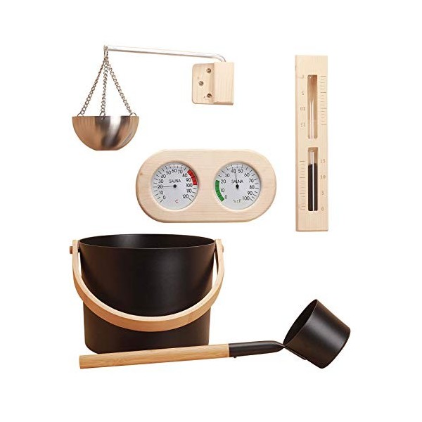 Ensemble daccessoires de Sauna, Ensemble de Seau de Sauna, Seau de Sauna avec louche, Ensemble de Sauna 5 pièces avec Seau d