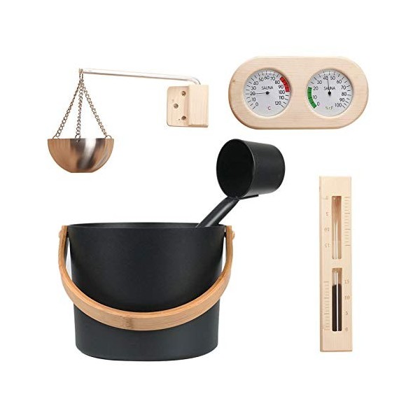 Ensemble daccessoires de Sauna, Ensemble de Seau de Sauna, Seau de Sauna avec louche, Ensemble de Sauna 5 pièces avec Seau d