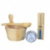 Ensemble daccessoires de sauna 5 pièces Premium avec seau de sauna en bois de conifère, louche de sauna, jauge de climat rec