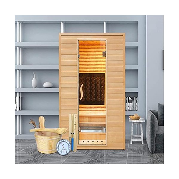 Ensemble daccessoires de sauna 5 pièces Premium avec seau de sauna en bois de conifère, louche de sauna, jauge de climat rec