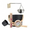 Ensemble daccessoires de Sauna Seau de Sauna Noir avec louche, thermomètre de Sauna, sablier pour Sauna, Accessoires de Spa 