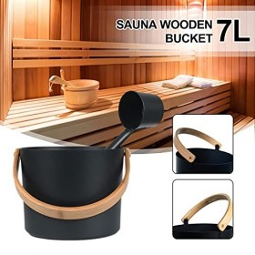 Ensemble daccessoires de Sauna Seau de Sauna Noir avec louche, thermomètre de Sauna, sablier pour Sauna, Accessoires de Spa 