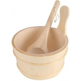 Seau de Sauna 4,0 L avec Insert Plus Louche de Sauna, Accessoires de Sauna Accessoires de Sauna Tonneau en Bois avec Cuillère