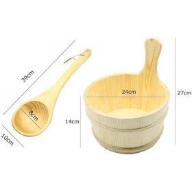 Seau de Sauna 4,0 L avec Insert Plus Louche de Sauna, Accessoires de Sauna Accessoires de Sauna Tonneau en Bois avec Cuillère