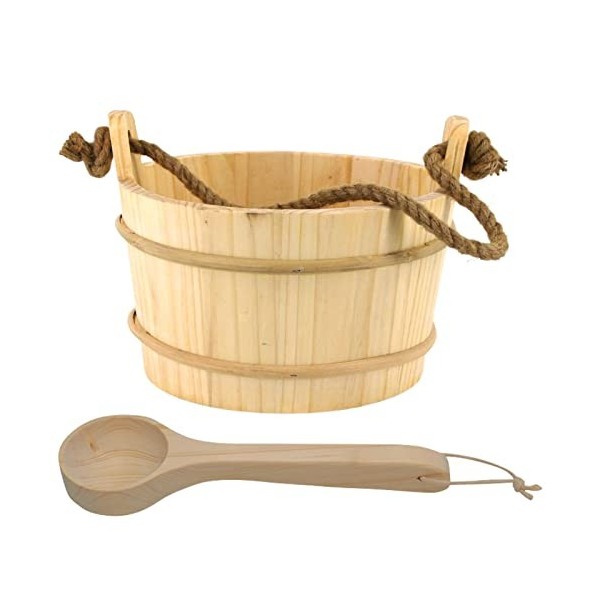 Lot de 3 accessoires de sauna – Seau de sauna et cuillère en bois, seau de sauna en bois avec poignée, accessoires , seau en 