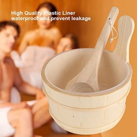 Mokernali Seau De Sauna avec Louche, Ensemble De Louche en Bois Naturel, Qualité Et Durable, Seau deau De Sauna Et Louche, p