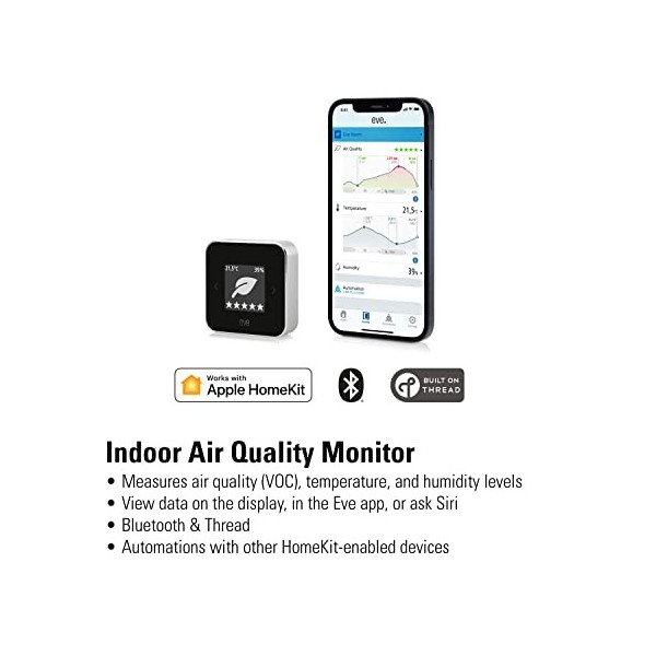 Eve Room – Sensor de calidad del aire para interior para registrar la calidad del aire COV , temperatura y humedad, tecnolog