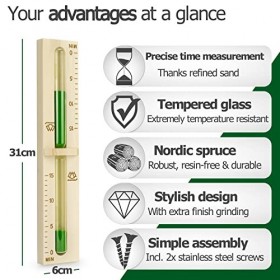 Sablier de sauna de 15 minutes en épicéa 100% nordique avec verre robuste résistant à la chaleur et couleur contrastante vert