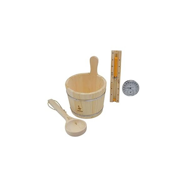 altone Ensemble daccessoires pour sauna avec seau dinfusion, truelle, thermomètre, hygromètre, sablier