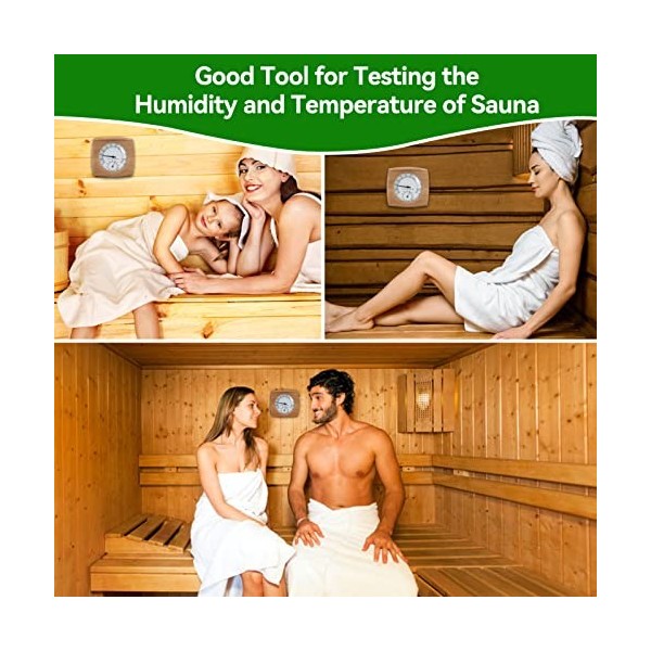 HERCHR Thermomètre de Sauna hygromètre en Bois, thermometre hygrometre de Sauna pour Interieur, Accessoires de Sauna, 10 °C à