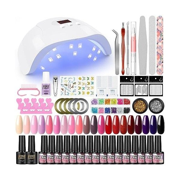 PEACECOLOR Vernis Semi Permanent Lot avec 36W Lampe UV LED Lampe Vernis Séchoirs à Ongles, 20 Couleurs Vernis Gel, No Wipe To