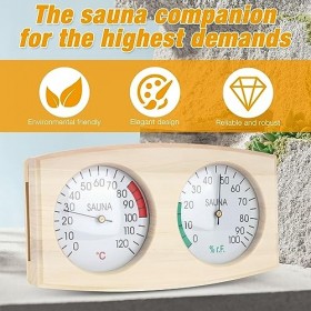 FENYW HygromèTre ThermomèTre De Sauna 2 En 1, ThermomèTre HygromèTre De Sauna Bois, Hygrothermographe De Sauna, Accessoires D