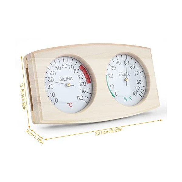 Foreverup Thermomètre de sauna 2 en 1 Hygromètre,Thermomètre hygrothermographe en bois,Thermomètre hygromètre précis et facil