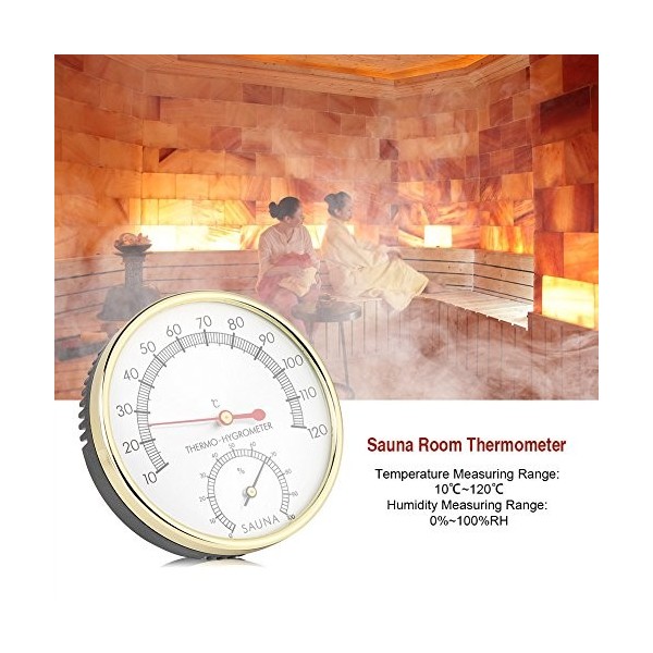 Thermo hygromètre Sauna,Delaman Thermomètre dintérieur 2 en 1 à Cadran métallique Hygromètre Hygro thermomètre