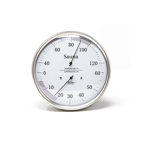 fischer Sauna Thermohygrometer, Acier Inoxydable, 130 x 130 mm